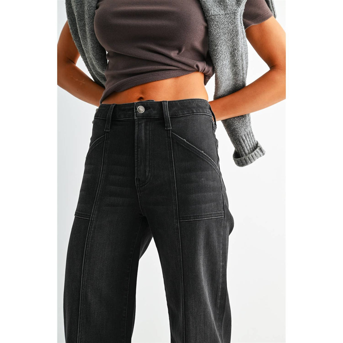HIGH-RISE WIDE ANKLE TROUSER HEM: DUNE