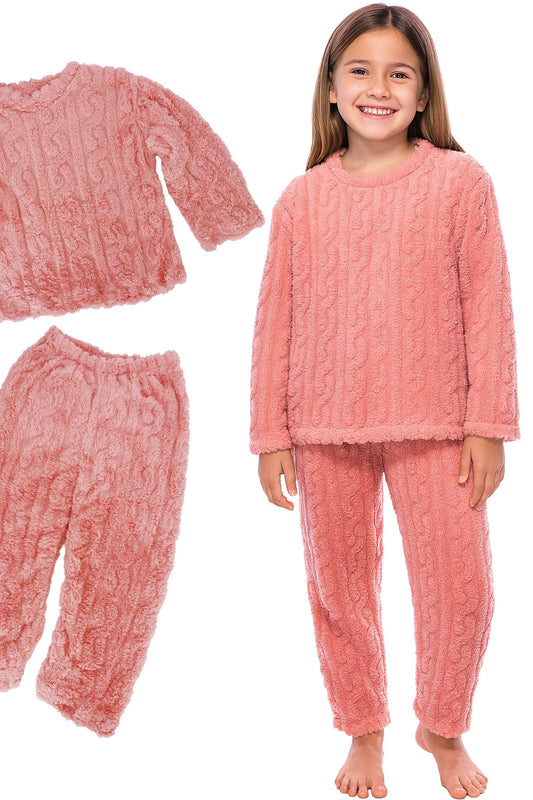 Kids Cable Fuzzy Sherpa Fleece Pajama Sets: BLACK