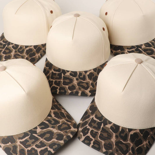 Two Tone Leopard Color Canvas Camo Trucker Hat: LEOPARD / One Size