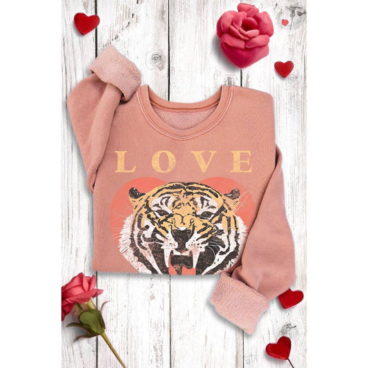 LOVE OUT LOUD TIGER FACE MINERAL GRAPHIC SWEATSHIRTS: MINERAL HEATHER GREY