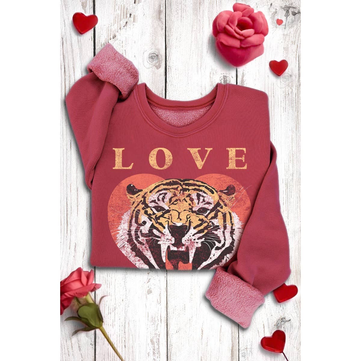 LOVE OUT LOUD TIGER FACE MINERAL GRAPHIC SWEATSHIRTS: MINERAL HEATHER GREY