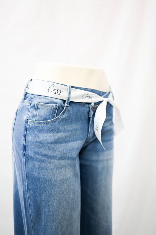 Low Rise Asymmetrical Button/Wide Leg Stretchy Jean