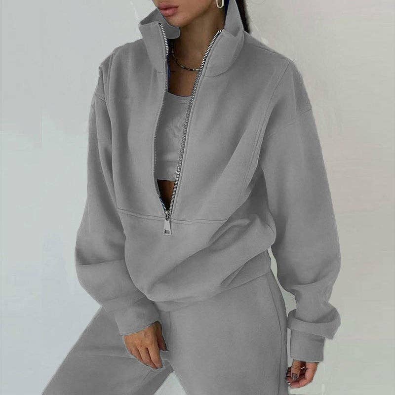 Solid Color Half Zip Hoodie And Jogger Set Star Patch