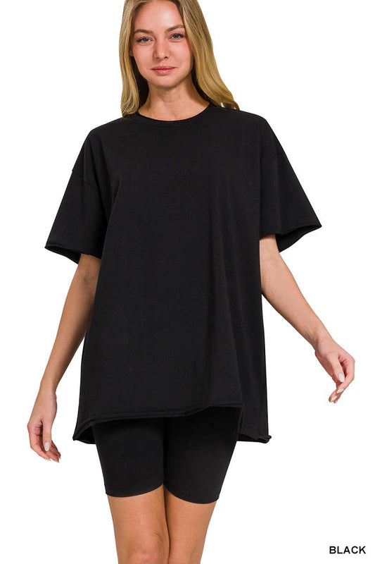Cotton Round Neck Top & Biker Shorts Set