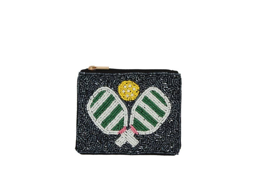 Ladies Fully Beaded Pair Paddle Print Coin Purse