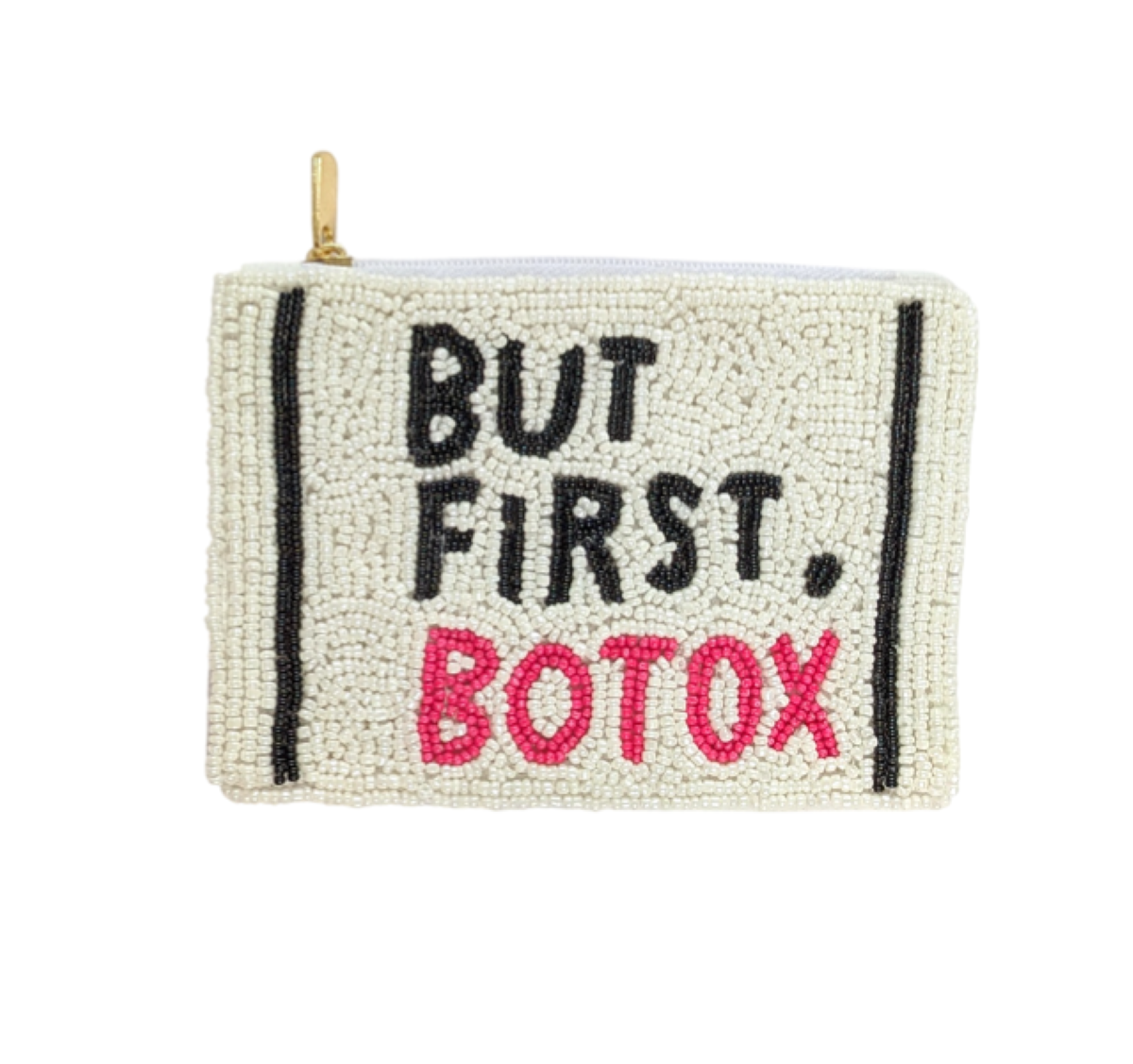 "But First Botox" Themed Beaded Coin Purse