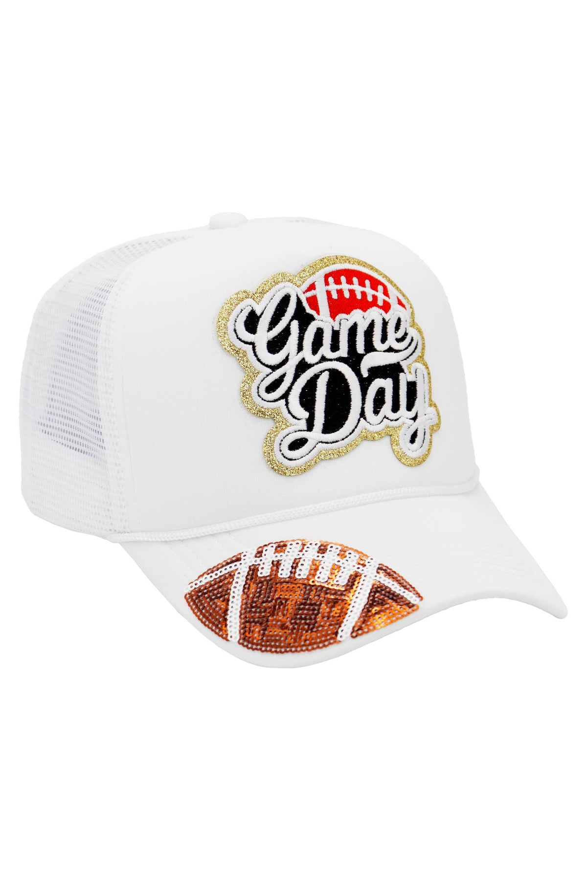 Football Gameday Patch Sponge Trucker Hat: White/Royal Blue