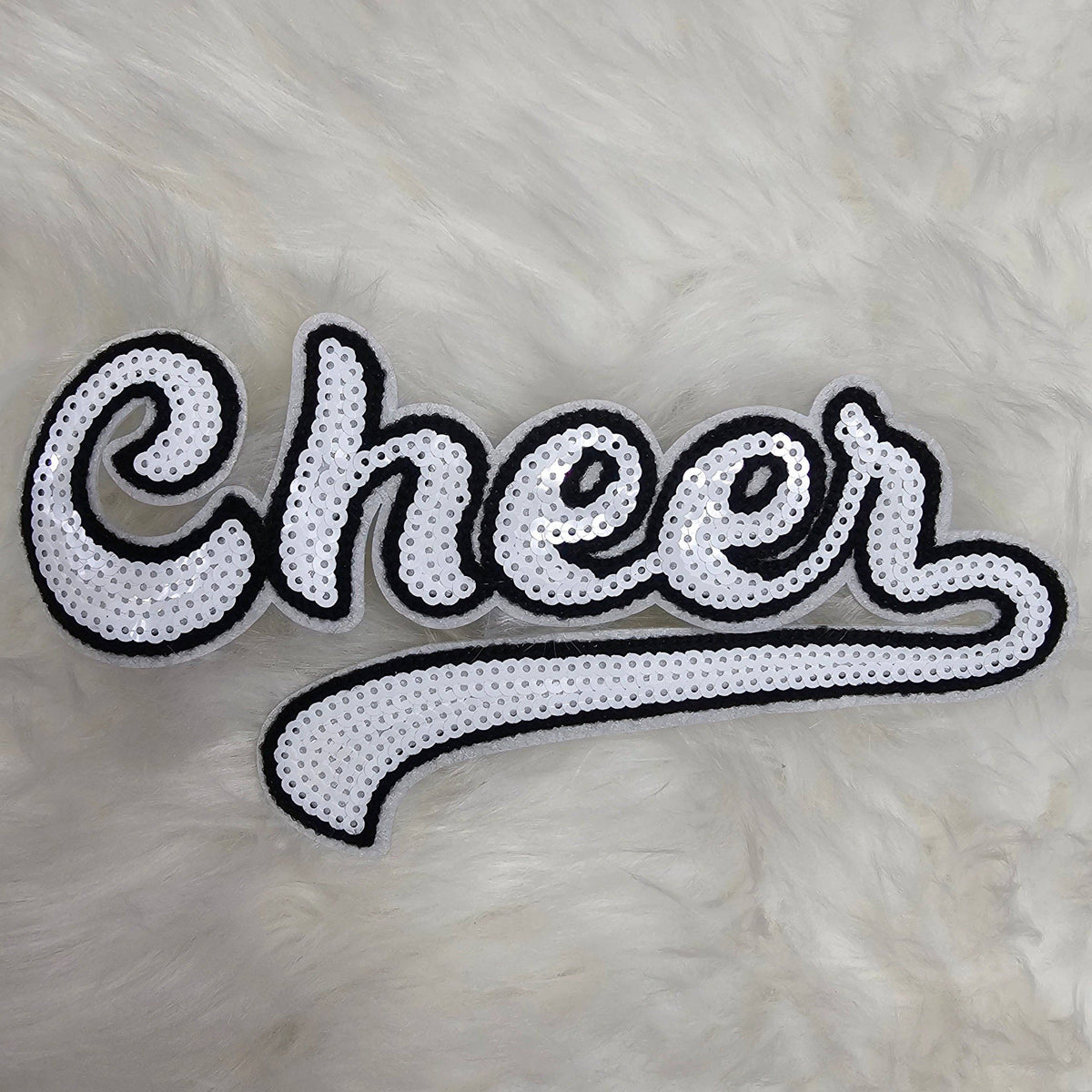 Large Cursive Cheer Sequin and Felt Iron-on Patch: Orange