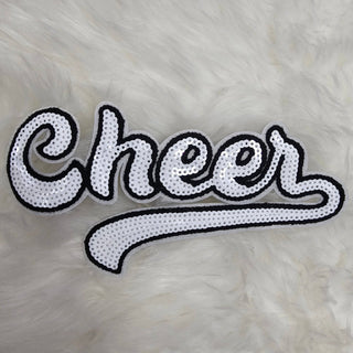 Large Cursive Cheer Sequin and Felt Iron-on Patch: Orange