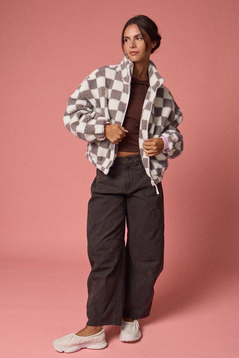 Alayna Checkered Jacket: GREY