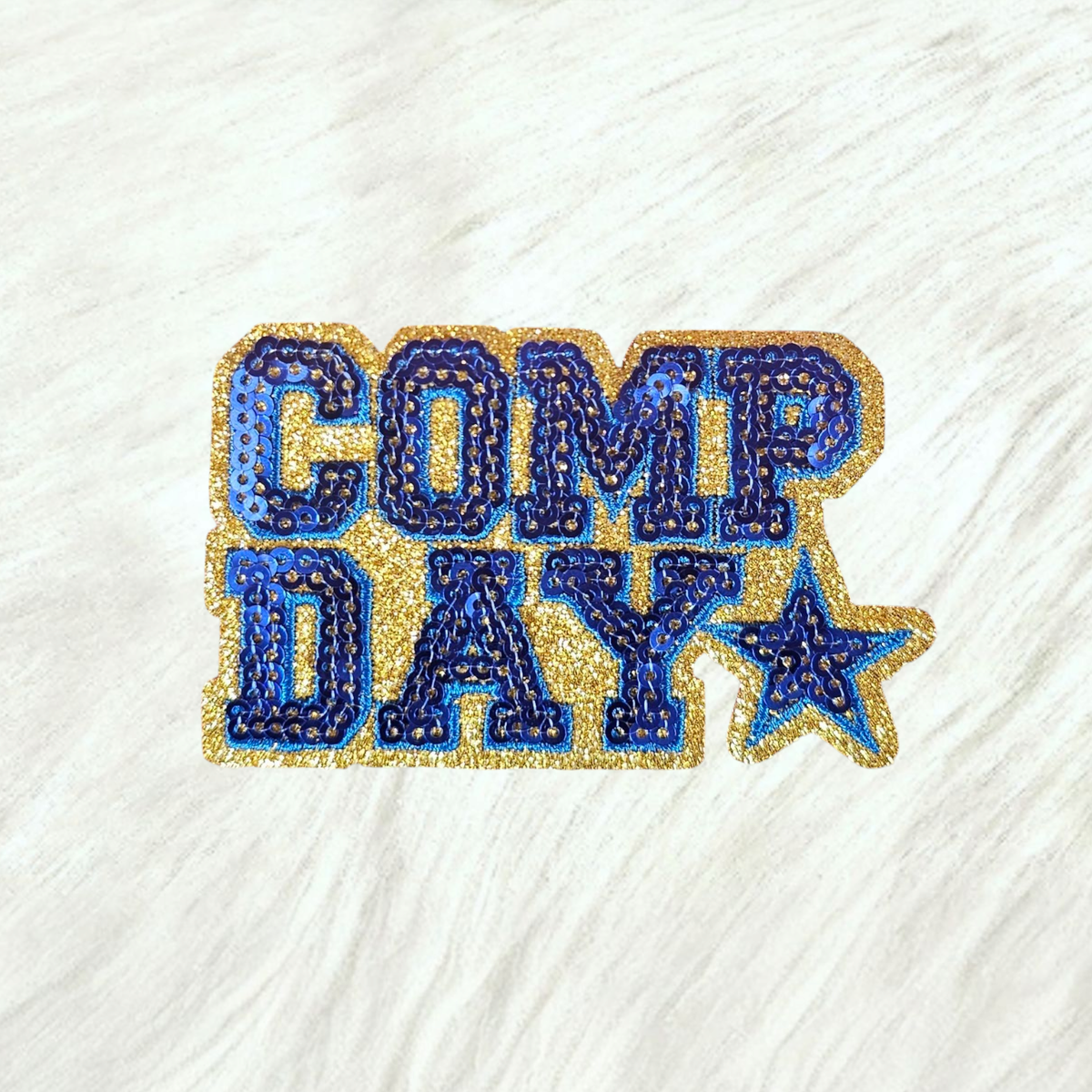 COMP DAY Cheer Dance Sequin on Glitter Small Iron-on Patch: Orange
