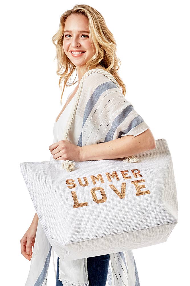 Glitz SUMMER LOVE Lettering Beach Bag: Yellow