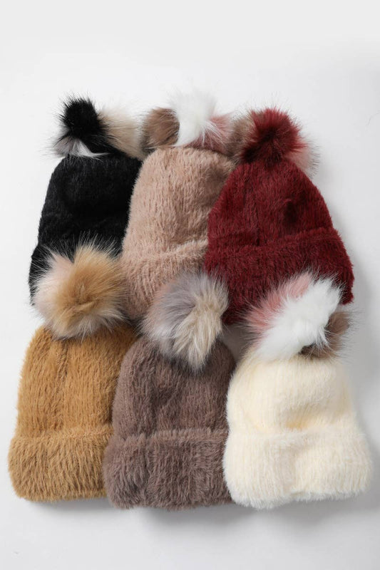 Plush Faux Mohair Knit Beanie for Winter Warmth 🤎: Black