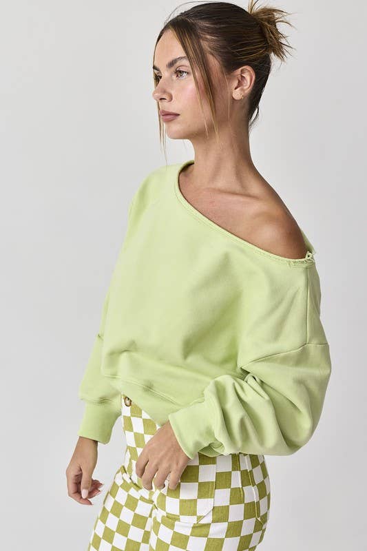 PT17835 - Alina Off Shoulder Cropped Sweatshirt: Red