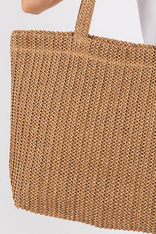 Solid Color Crochet Summer Straw Tote Bag: Yellow