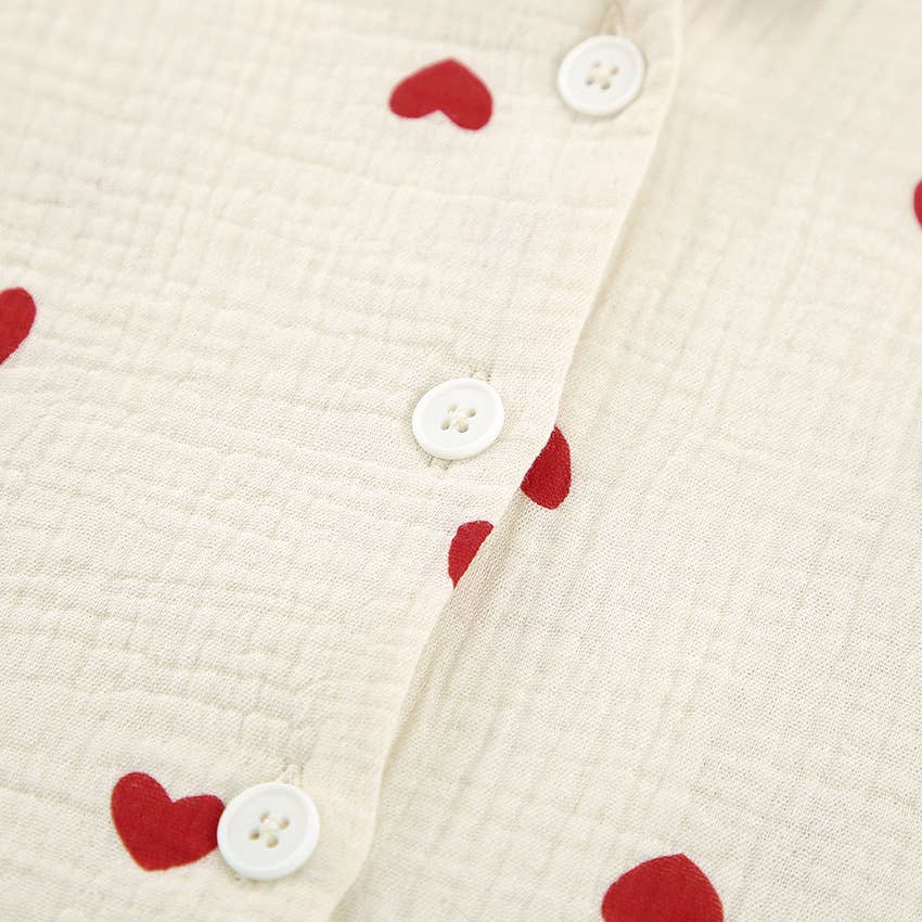 Valentine's Day heart print pajamas cotton loungewear set: Apricot