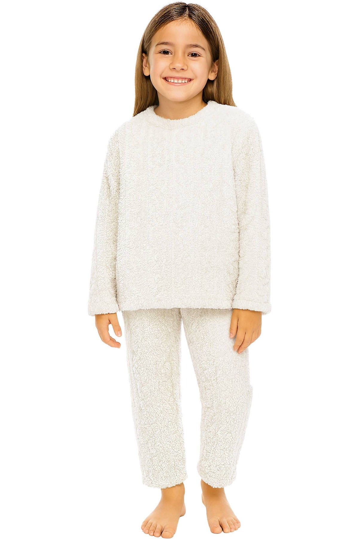 Kids Cable Fuzzy Sherpa Fleece Pajama Sets: BLACK