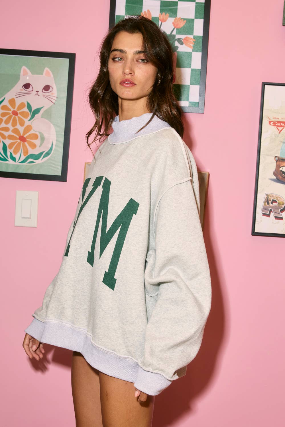 GYM & BED' Print Reversible Mockneck Sweatshirt