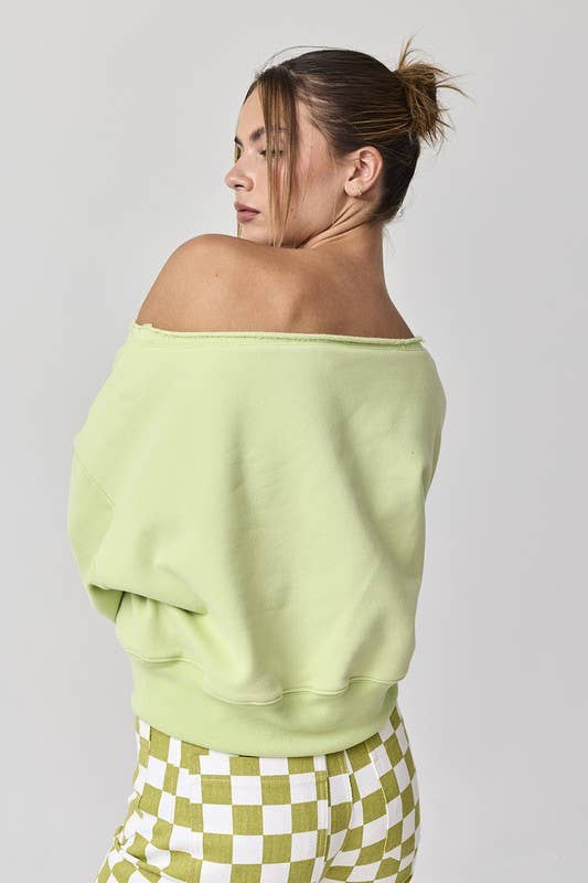 PT17835 - Alina Off Shoulder Cropped Sweatshirt: Light Grey