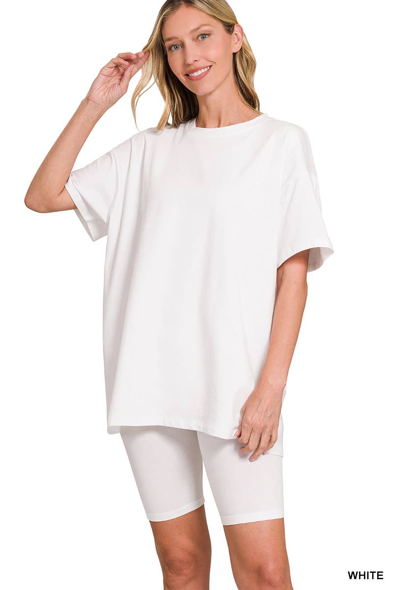 Cotton Round Neck Top & Biker Shorts Set