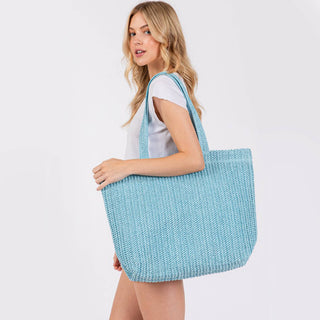 Solid Color Crochet Summer Straw Tote Bag: Pink
