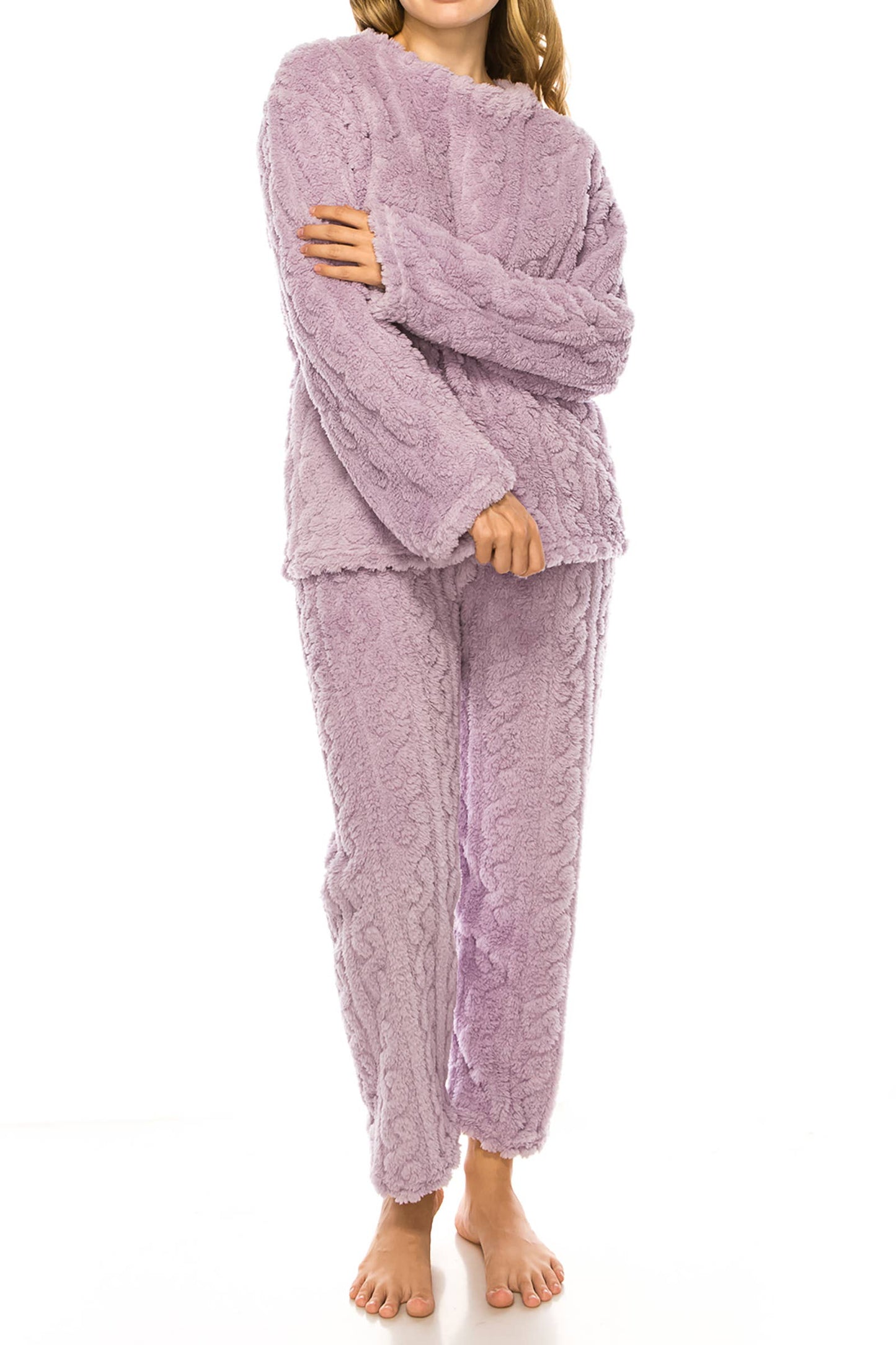 Cable Fuzzy Sherpa Fleece Pajama Sets: BLACK