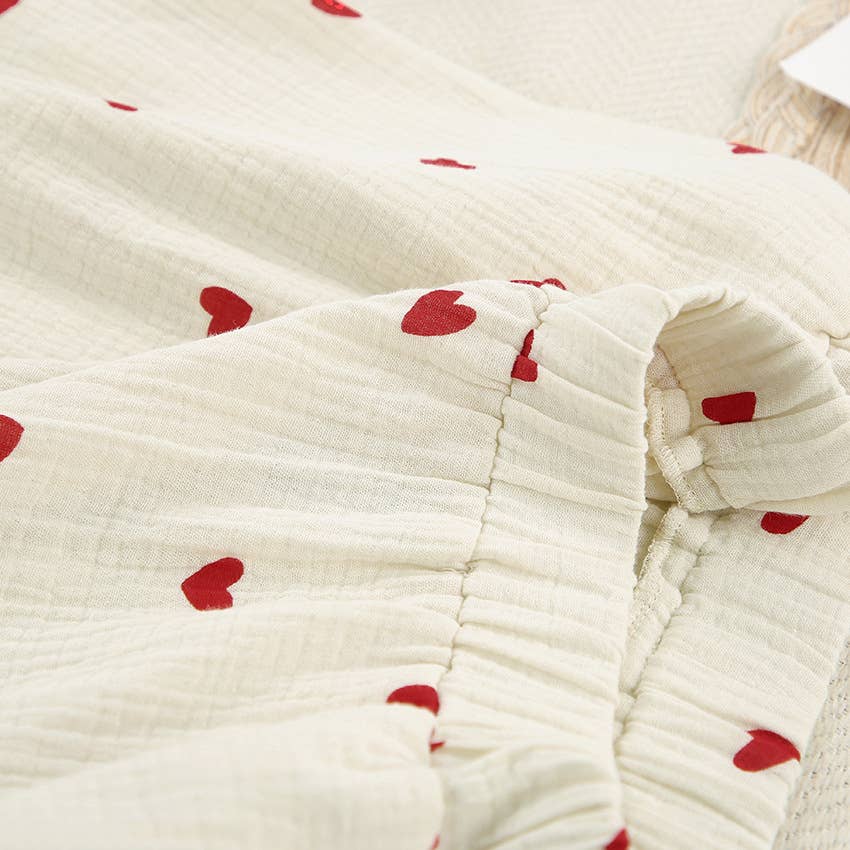 Valentine's Day heart print pajamas cotton loungewear set: Apricot