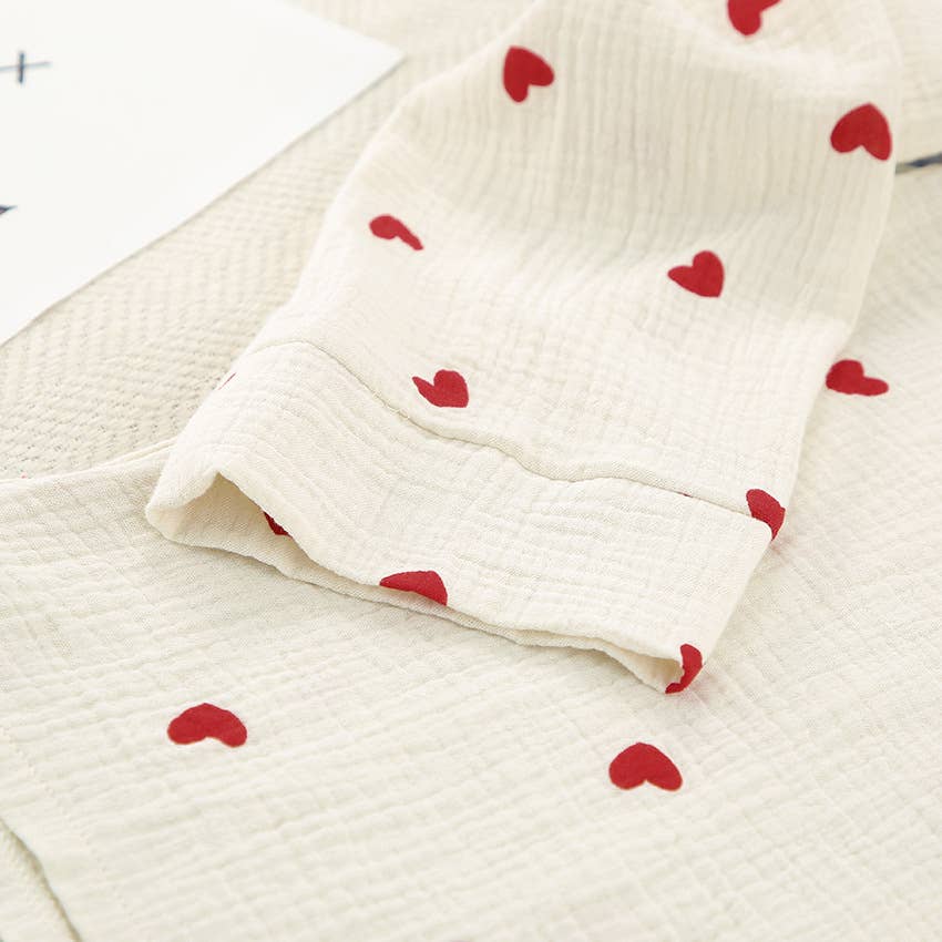 Valentine's Day heart print pajamas cotton loungewear set: Apricot
