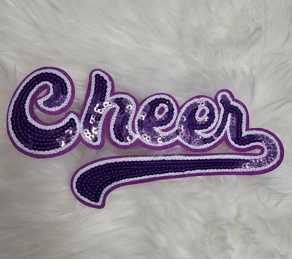 Large Cursive Cheer Sequin and Felt Iron-on Patch: Orange