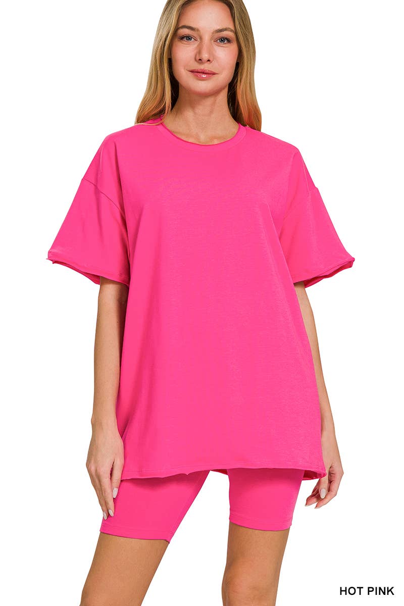 Cotton Round Neck Top & Biker Shorts Set