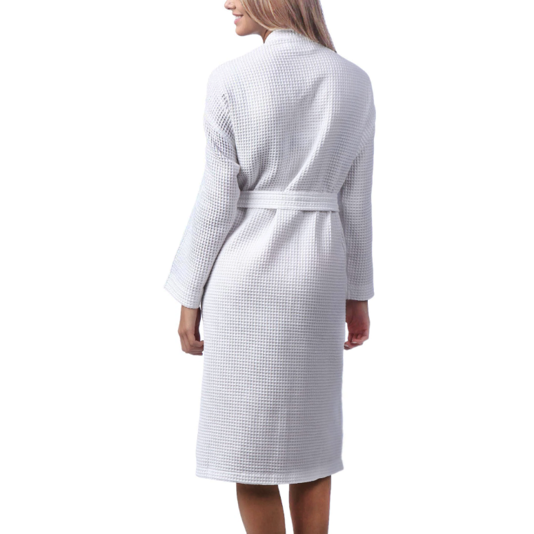 Lightweight Waffle Bathrobe, Spa Dressing Gown Kimono: Linen