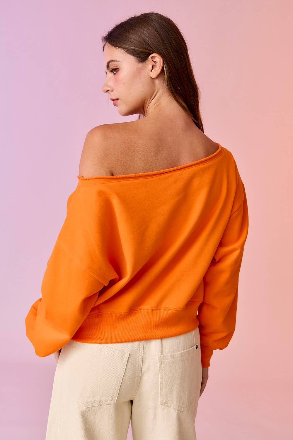 PT17835 - Alina Off Shoulder Cropped Sweatshirt: Black