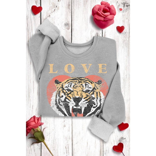 LOVE OUT LOUD TIGER FACE MINERAL GRAPHIC SWEATSHIRTS: MINERAL HEATHER GREY