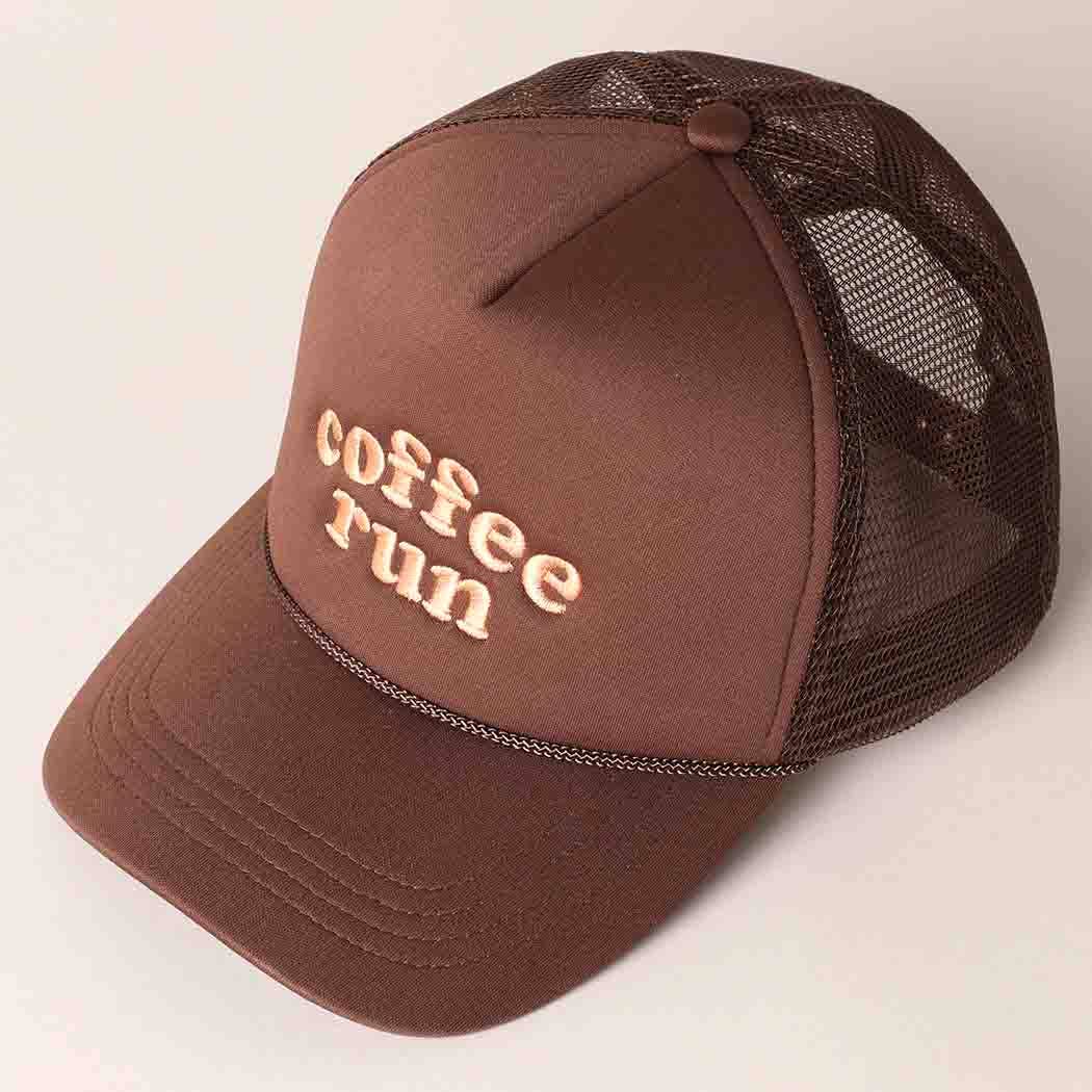 Coffee Run Embroidered Trucker Cap: LATTE / One Size