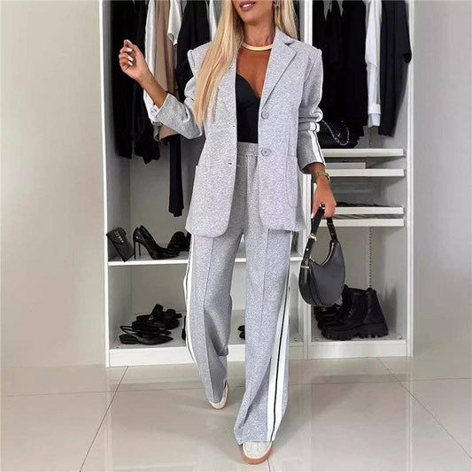 Color Block Long Sleeve Blazer And Pants Casual Suit