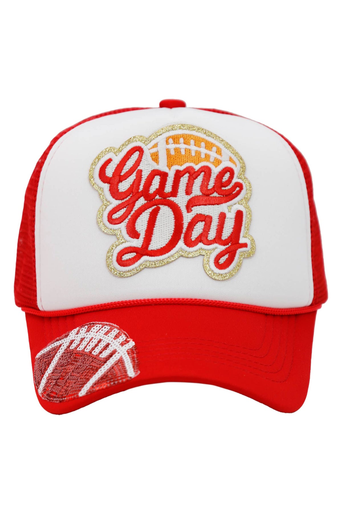Football Gameday Patch Sponge Trucker Hat: White