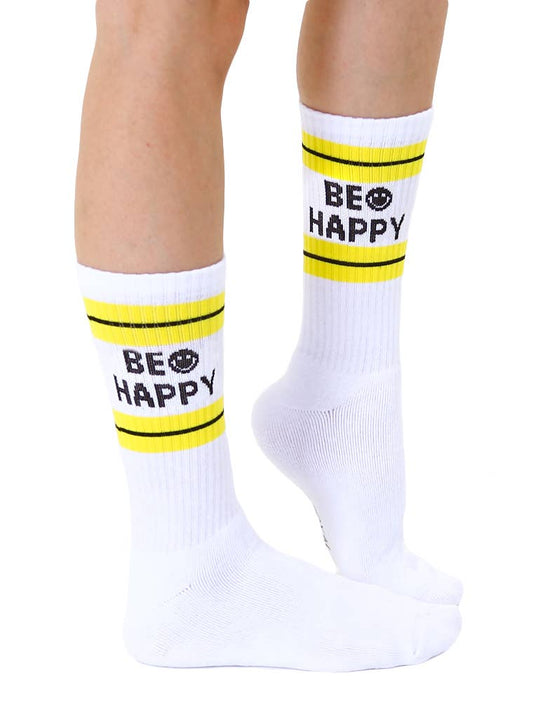 Classic Crew Socks w/ Ribbed Tubing - "Be Happy"