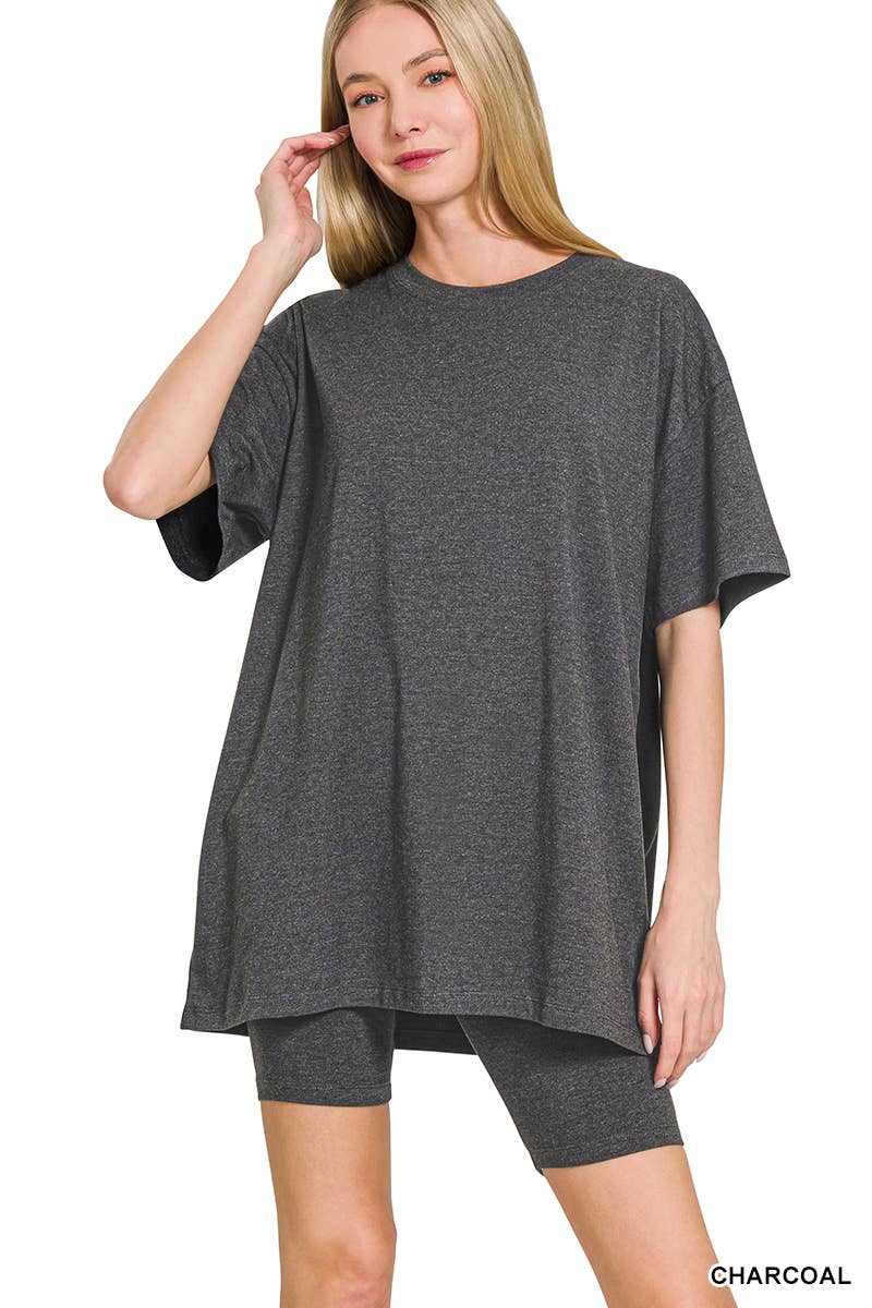Cotton Round Neck Top & Biker Shorts Set