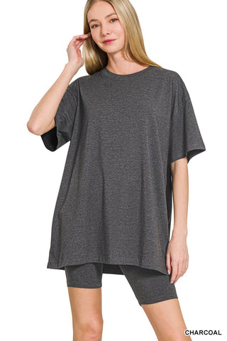 Cotton Round Neck Top & Biker Shorts Set