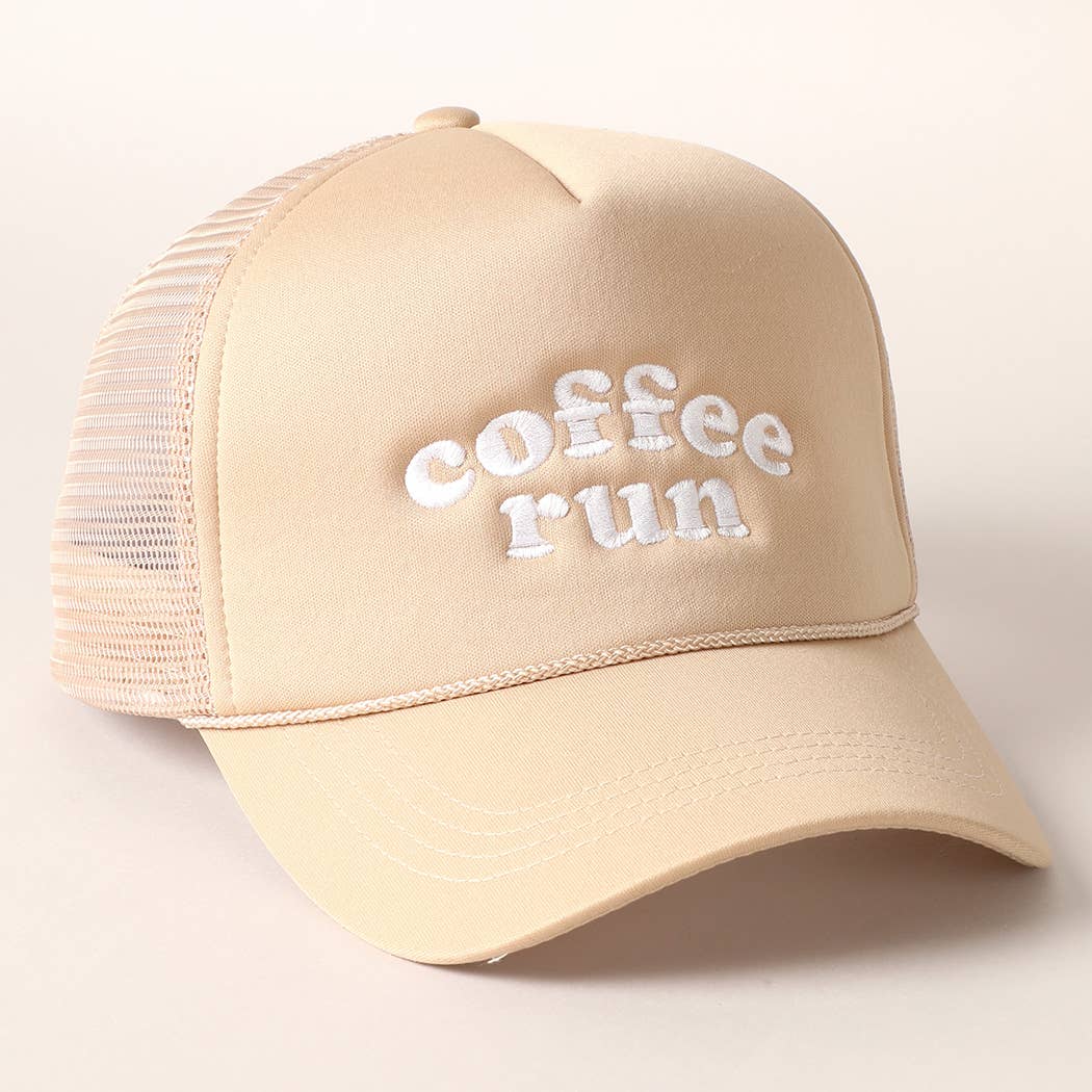 Coffee Run Embroidered Trucker Cap: LATTE / One Size
