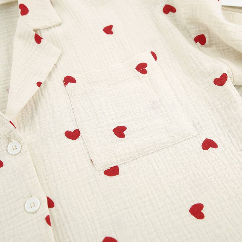 Valentine's Day heart print pajamas cotton loungewear set: Apricot