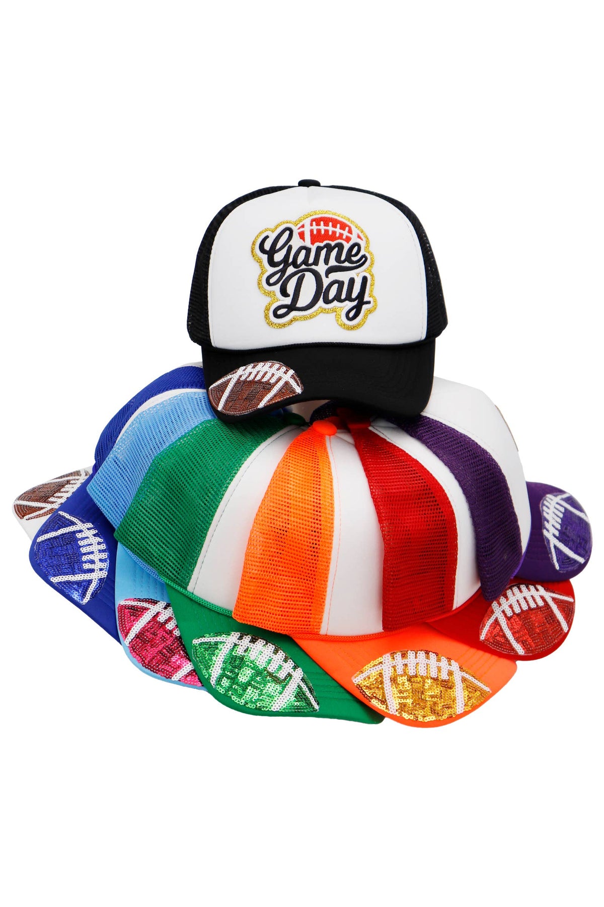 Football Gameday Patch Sponge Trucker Hat: White/Royal Blue