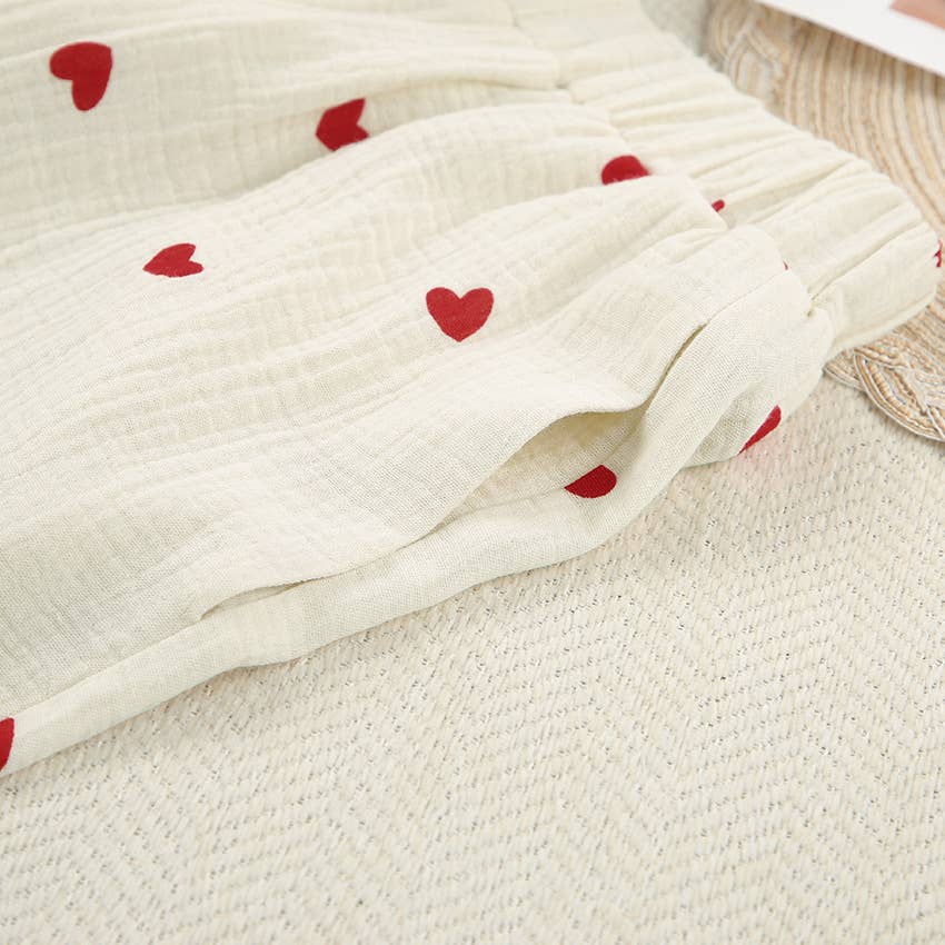 Valentine's Day heart print pajamas cotton loungewear set: Apricot