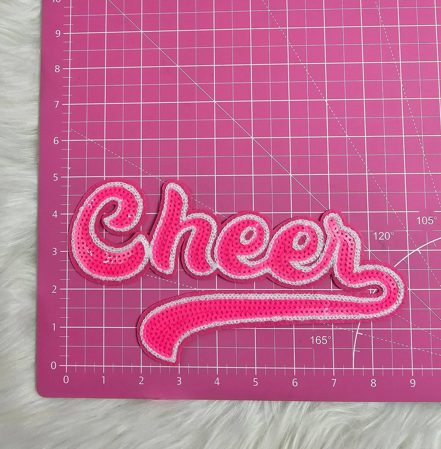 Large Cursive Cheer Sequin and Felt Iron-on Patch: Orange