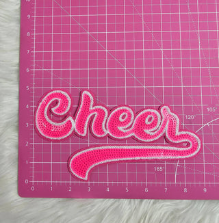 Large Cursive Cheer Sequin and Felt Iron-on Patch: Orange