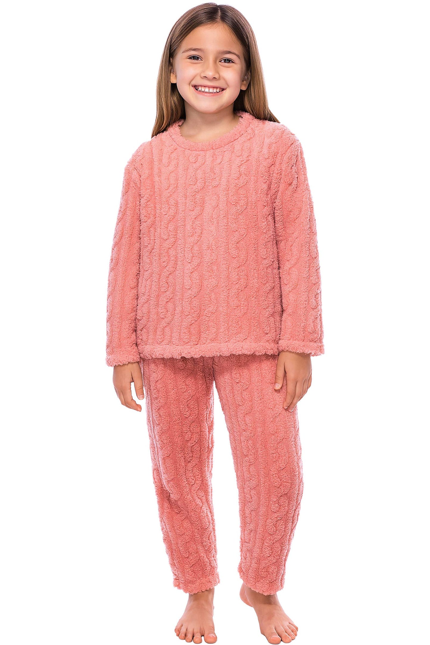 Kids Cable Fuzzy Sherpa Fleece Pajama Sets: BLACK