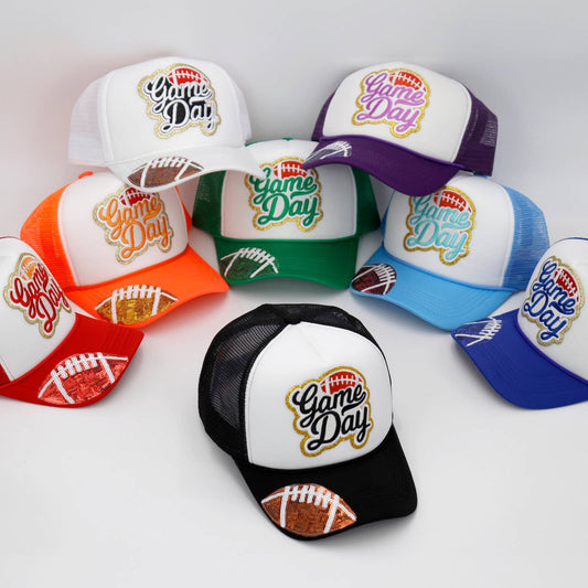 Football Gameday Patch Sponge Trucker Hat: White