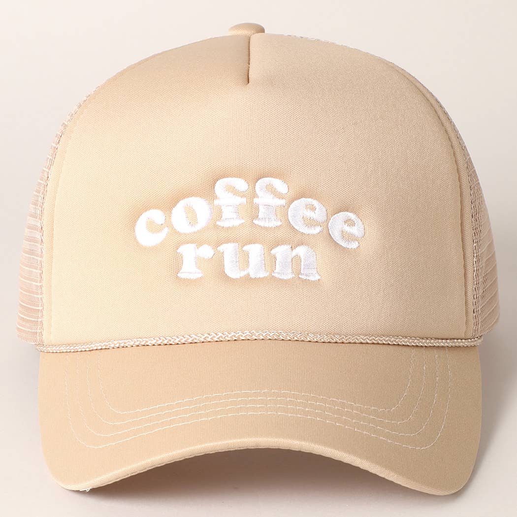 Coffee Run Embroidered Trucker Cap: LATTE / One Size