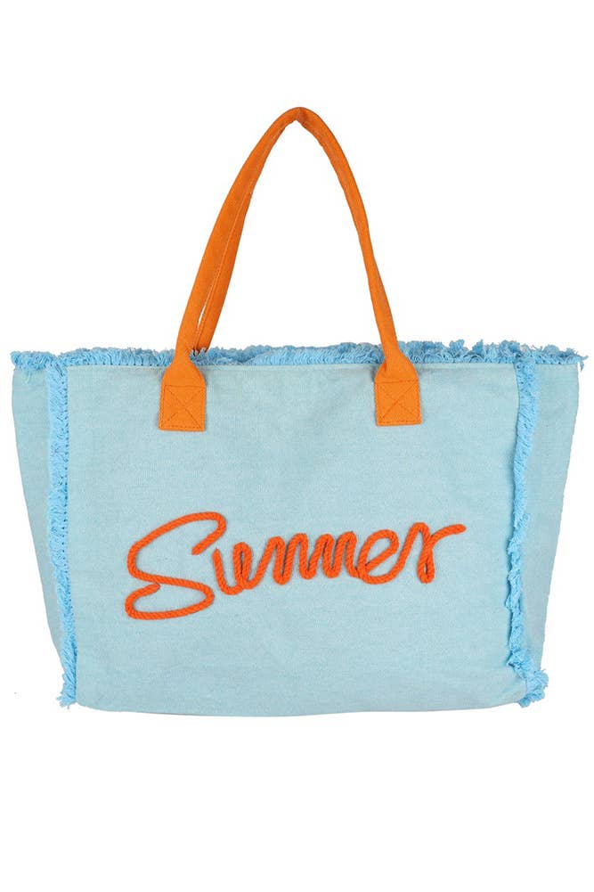 Sewn Rope Summer Letter Fringed Canvas Bag: Green