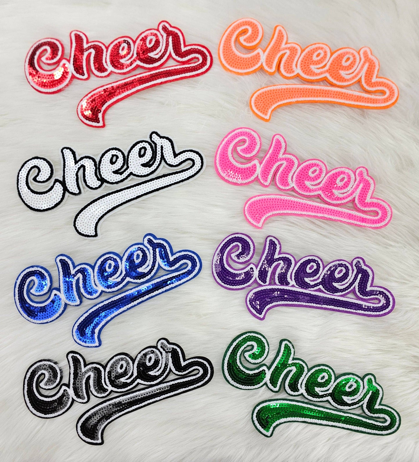 Large Cursive Cheer Sequin and Felt Iron-on Patch: Orange